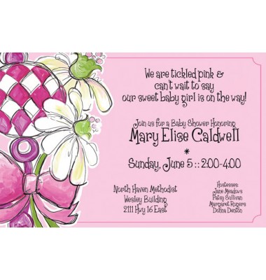 Baby Shower Invitations, Girl Rattle with Pink Daisy 